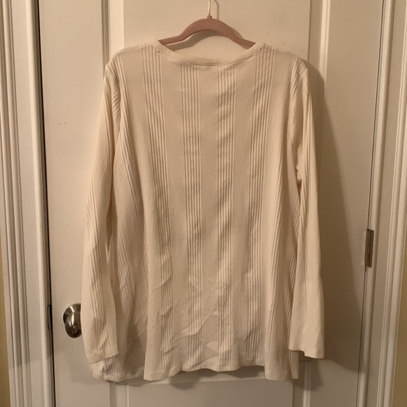 Lands’ End cream button-up lightweight stretchy cotton cardigan 3x(24W-26W) - Picture 8 of 11